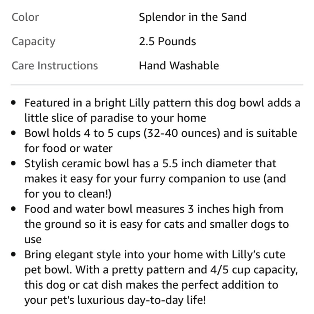 Lilly Pulitzer Dog / Pet Bowl: Splendor in the Sand - Picture 7 of 14